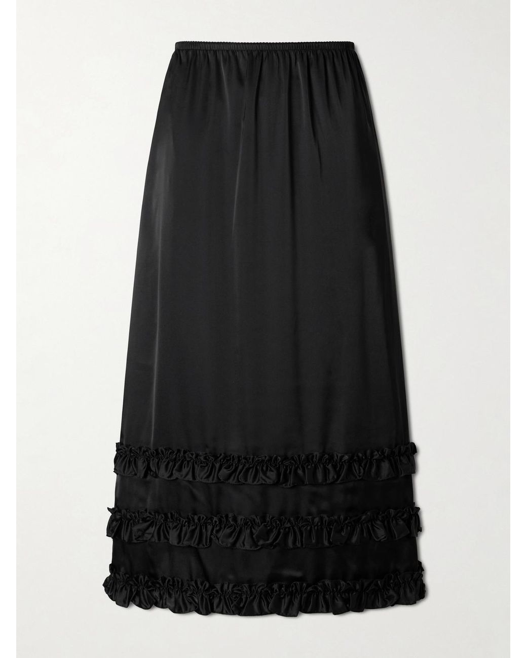 Simone Rocha Black Ruffled Satin Midi Skirt