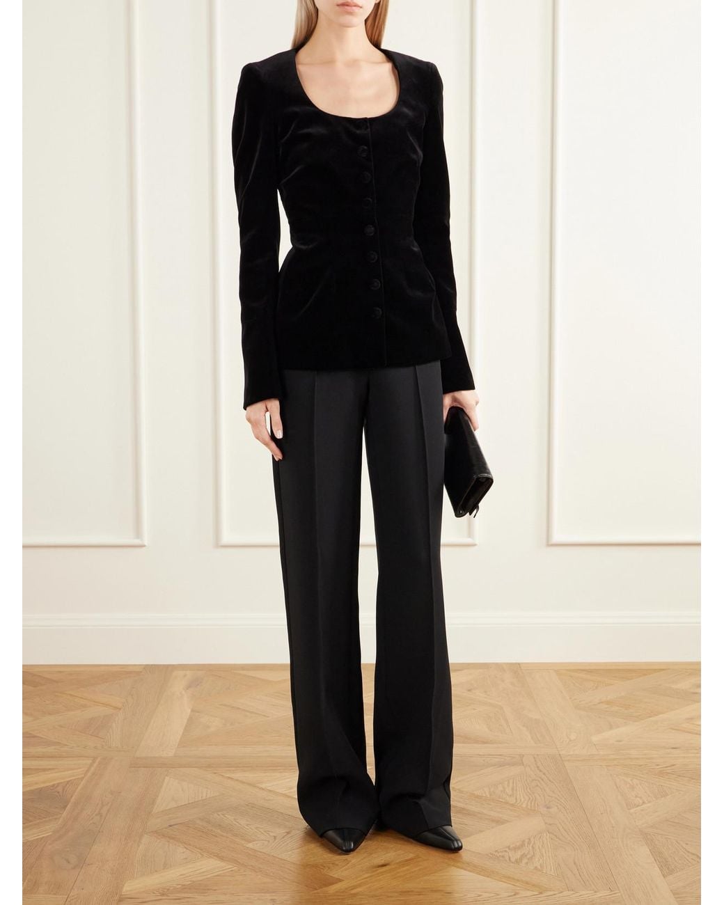 LIBEROWE Black Amber Darted Cotton-Velvet Blouse