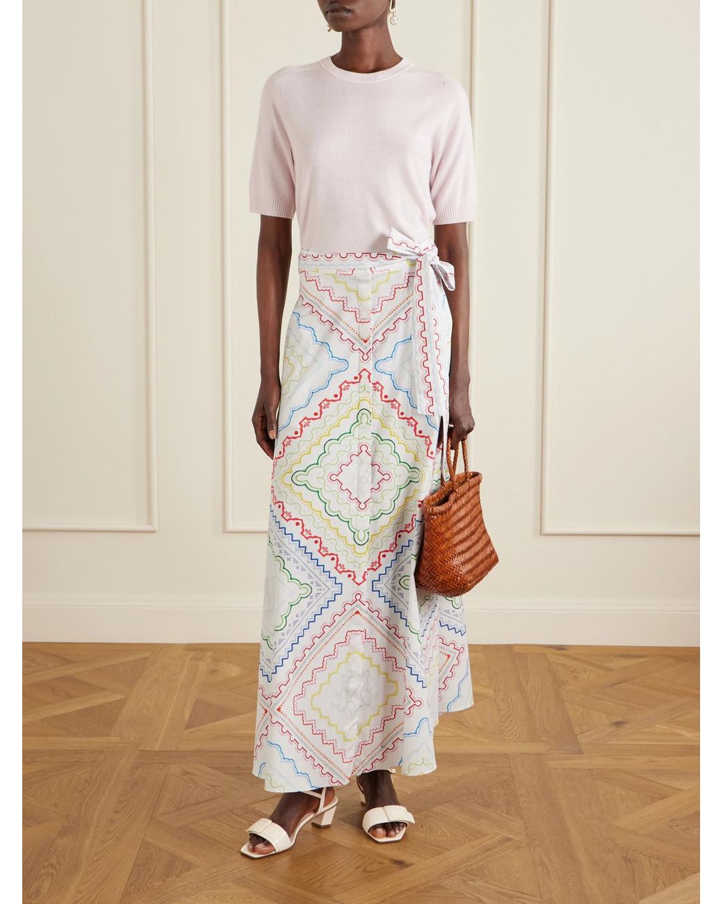 Mary Katrantzou White Printed Cotton-Blend Midi Coverup