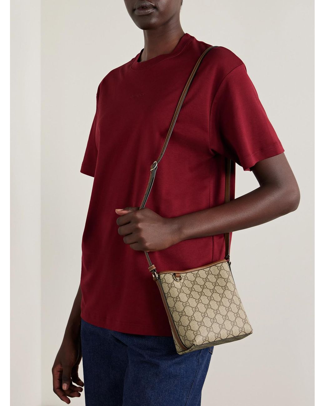 Gucci Metallic Gg Emblem Mini Leather-Trimmed Coated Canvas-Jacquard Shoulder Bag