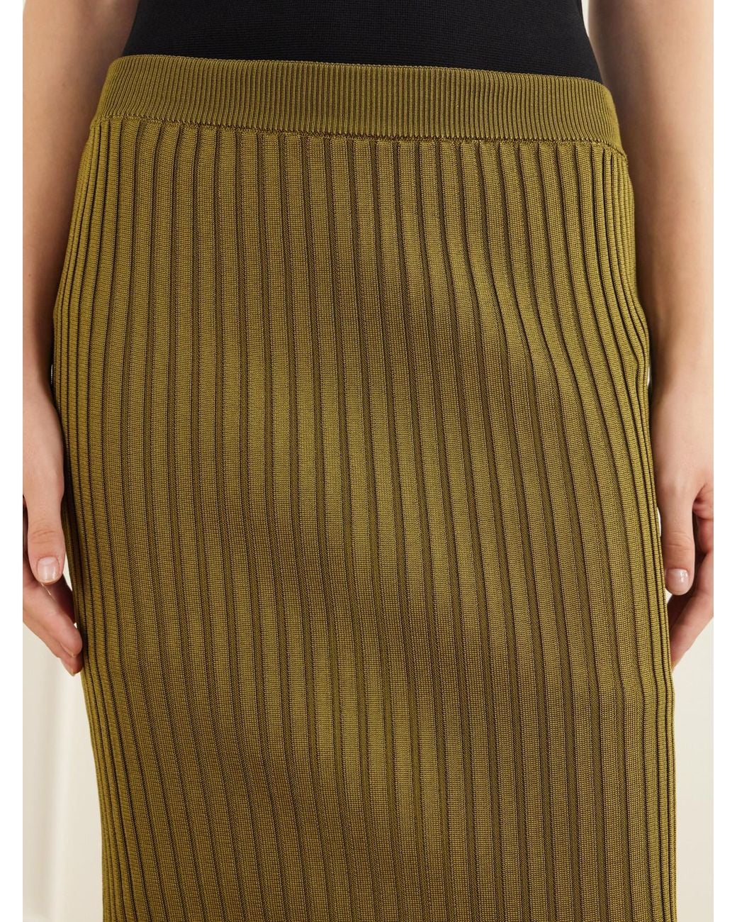 Balmain Green Ribbed Stretch Maxi Skirt