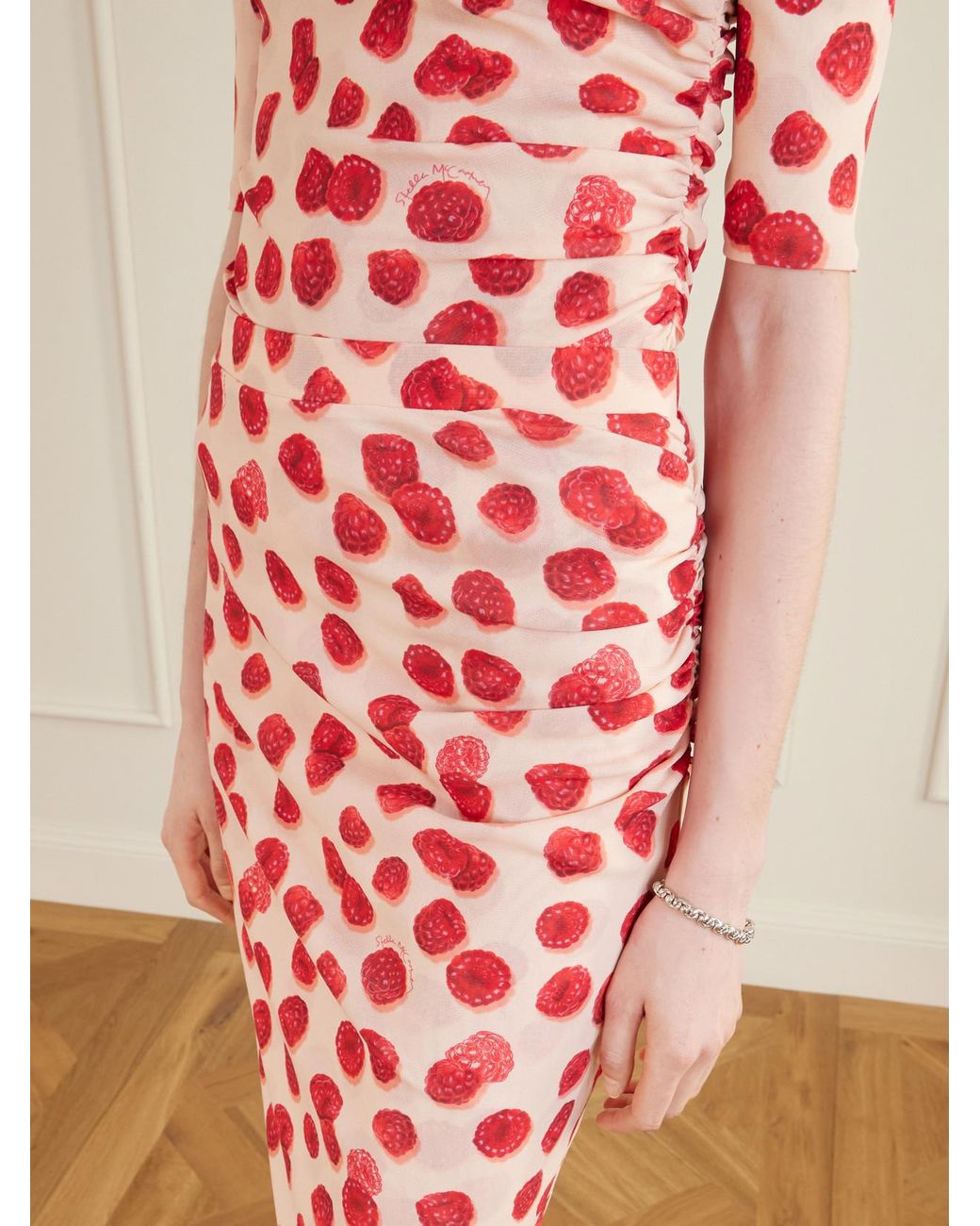 Stella McCartney Red Printed Mesh Midi Skirt