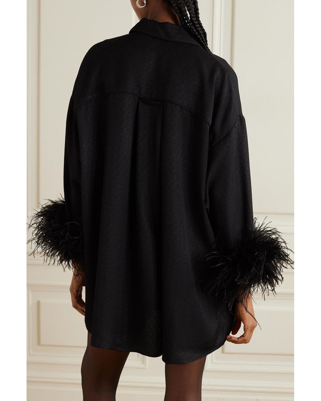 Sleeper Pastelle Oversized Feather-Trim Shirtdress