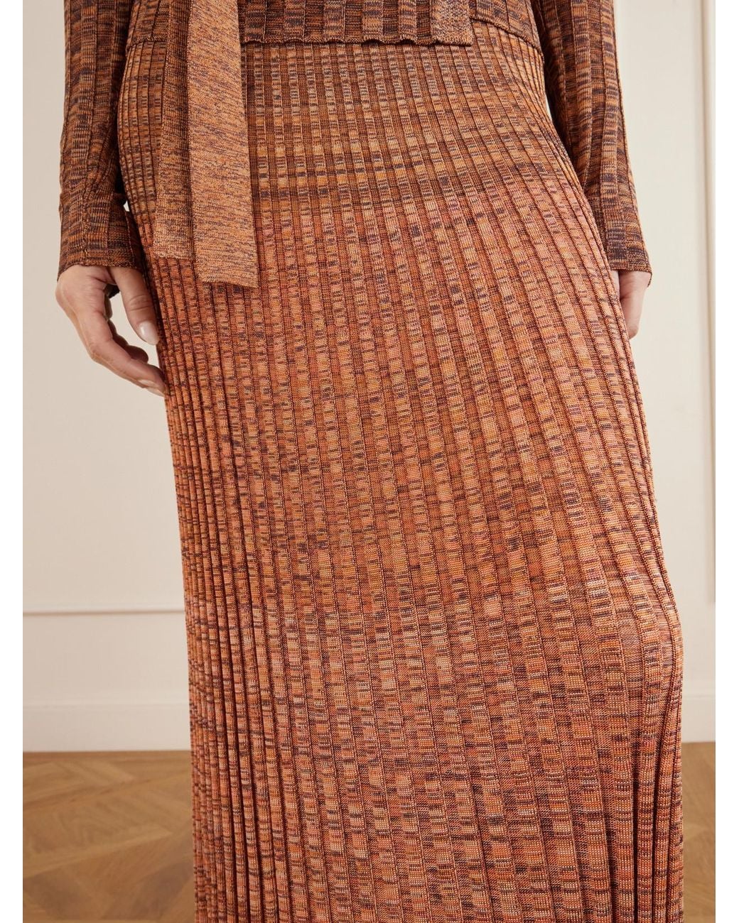 Zimmermann Brown Mouline Ribbed-Knit Midi Skirt
