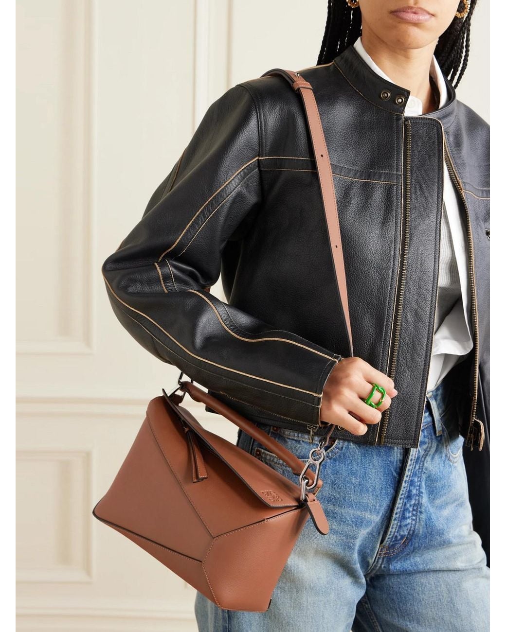 Loewe Brown Puzzle Edge Small Textured-Leather Top-Handle Bag