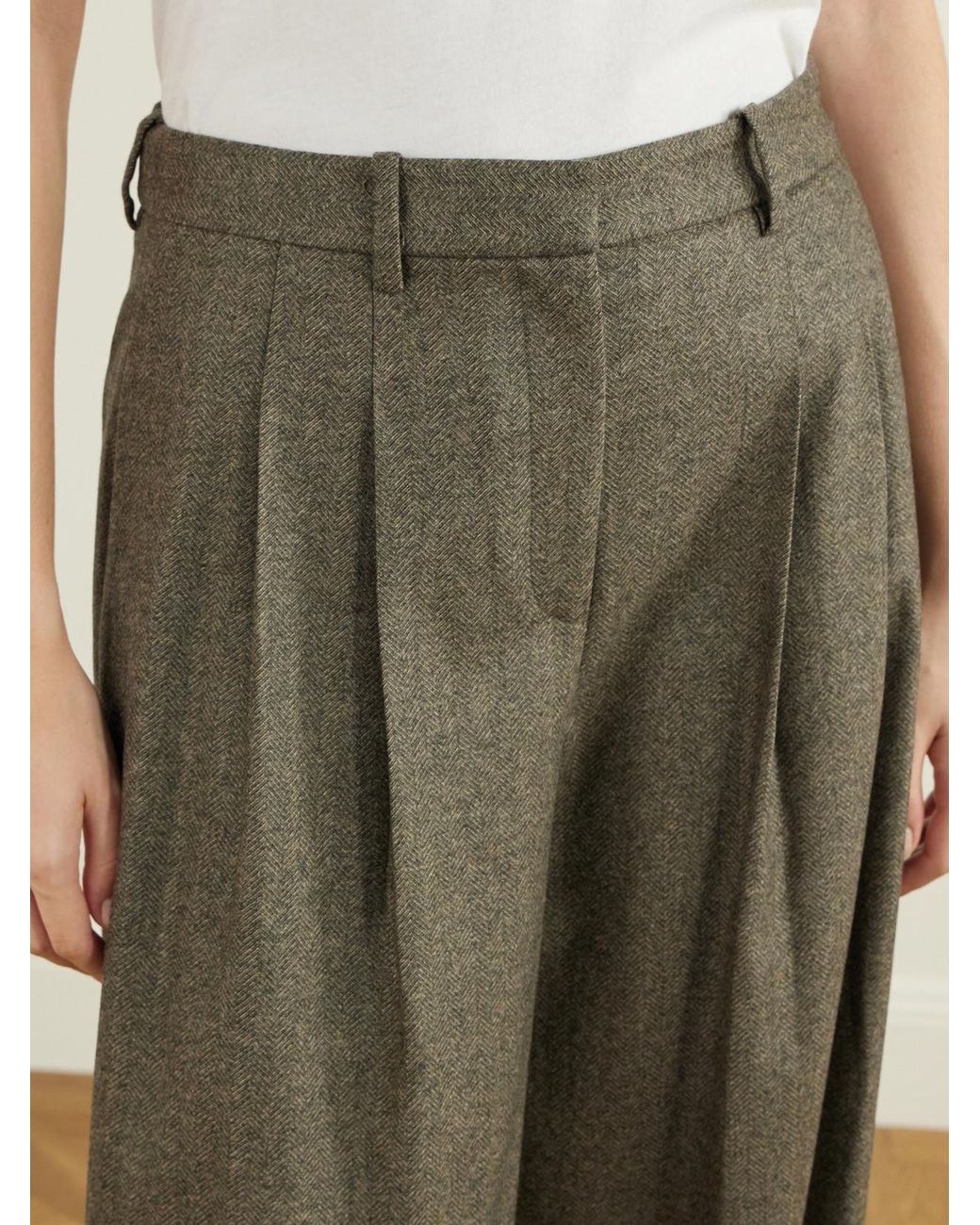 Twp Green Avery Stretch Wool And Cashmere-Blend Herringbone Wide-Leg Pants