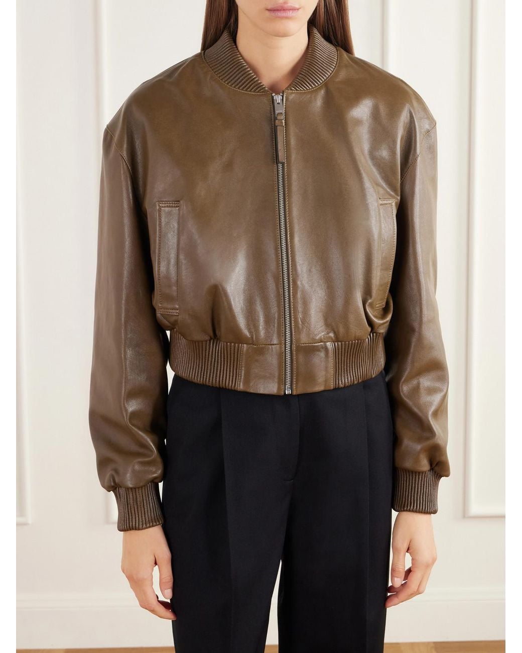 Arma Brown Hannan Cropped Leather Bomber Jacket