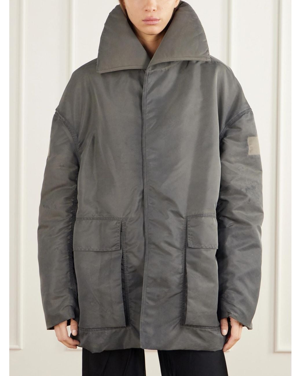Rick Owens Gray Dracucollar Oversized Distressed Padded Shell Parka