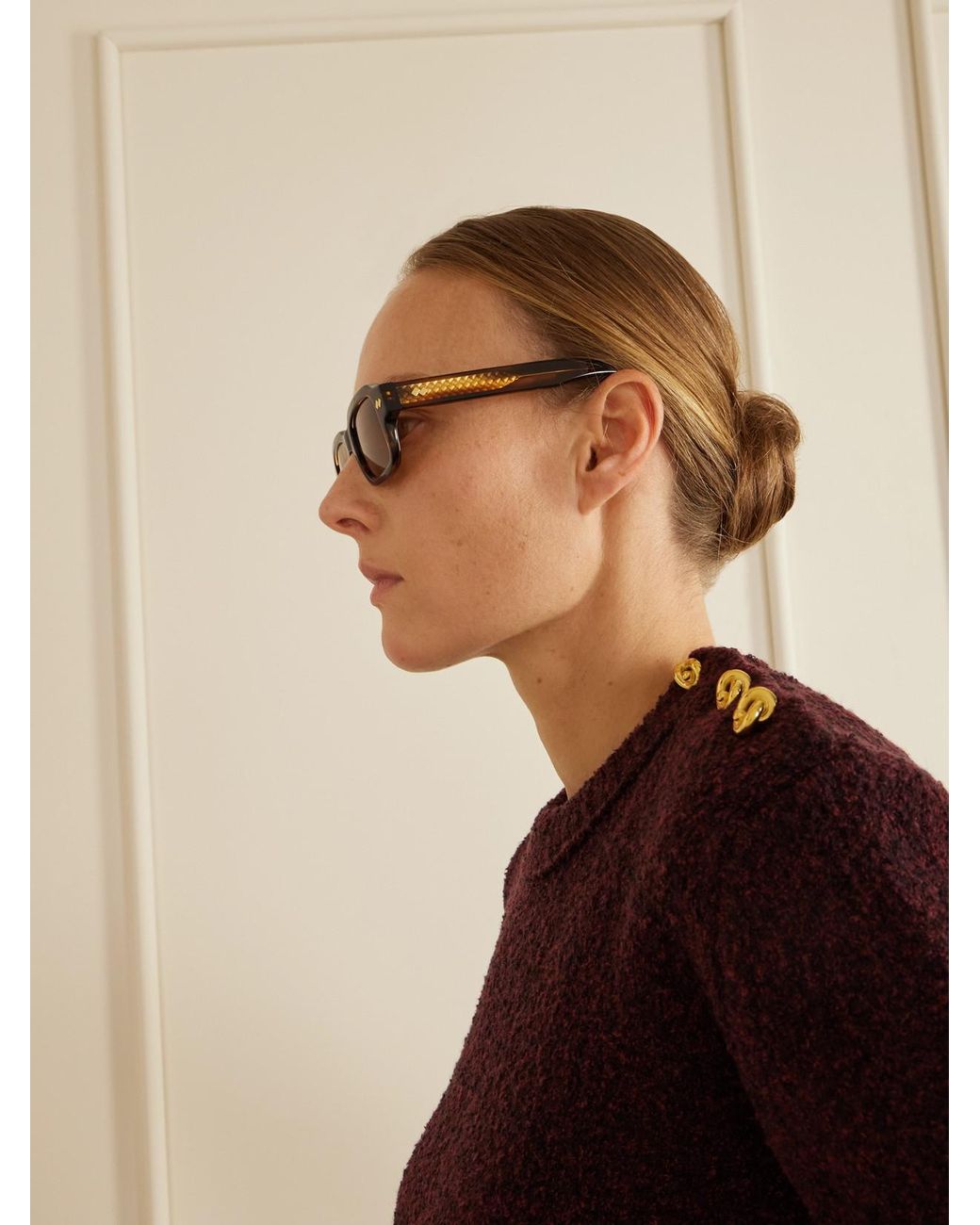 Bottega Veneta Multicolor Intrecciato Rectangular-Frame Acetate Sunglasses