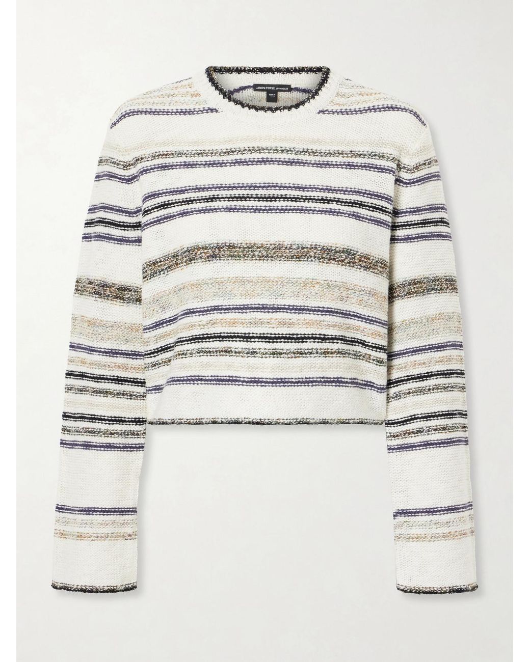 James Perse Gray Striped Knitted Cotton-Blend Sweater
