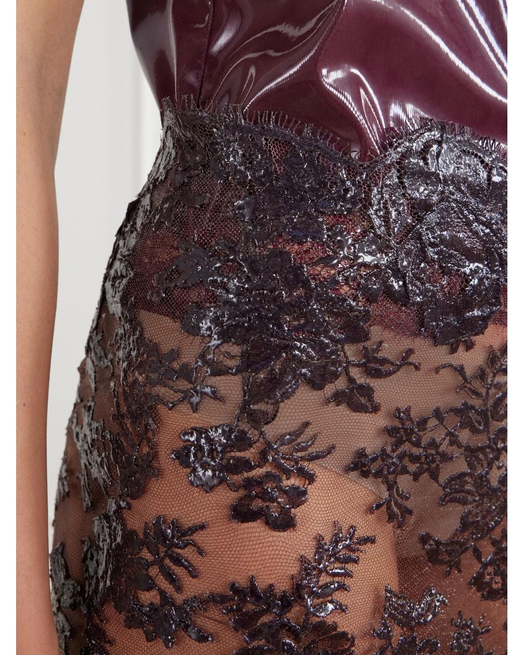 Saint Laurent Black Coated Lace Midi Skirt