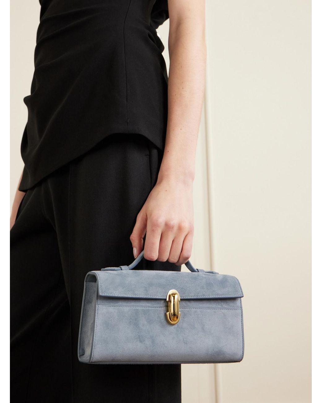 SAVETTE Blue Symmetry Pochette Suede Tote