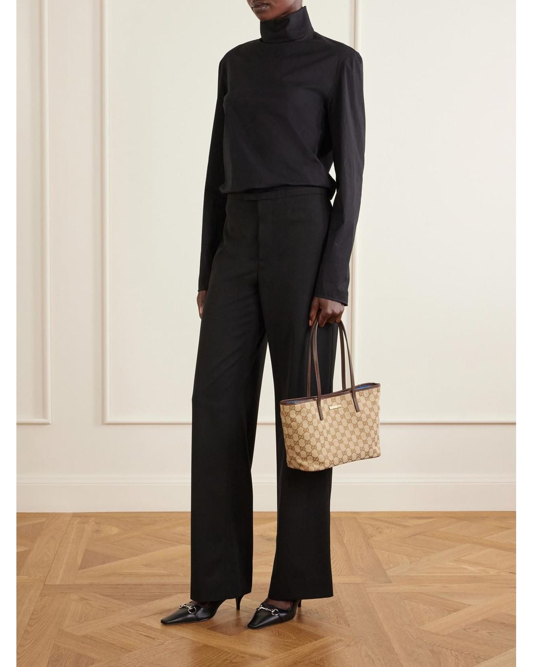 Gucci Natural Leather-Trimmed Coated Canvas-Jacquard Tote