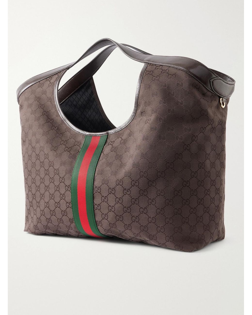 Gucci Gray Giglio Leather-Trimmed Canvas-Jacquard Tote