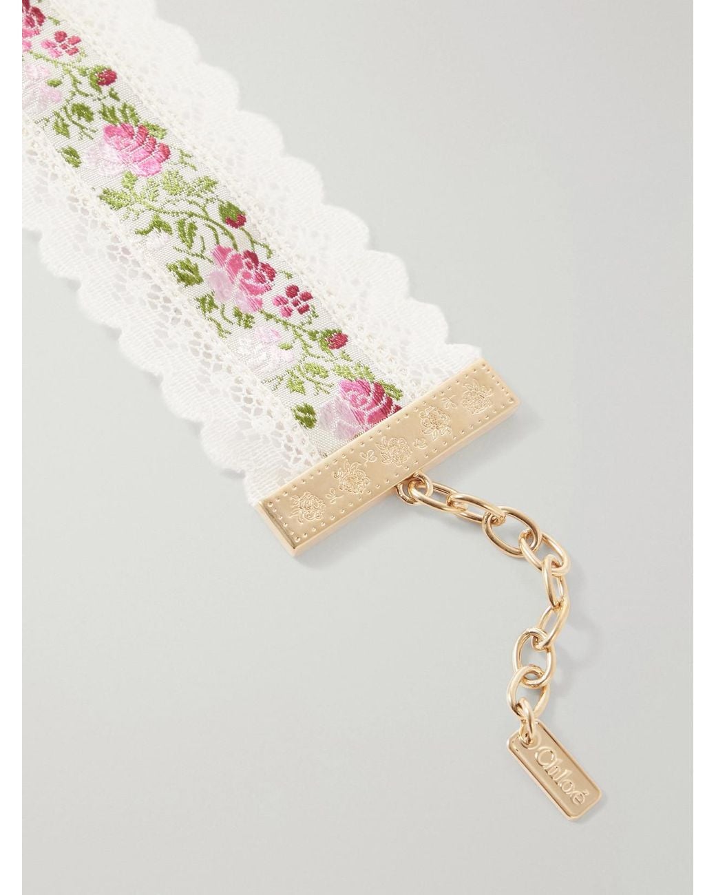 Chloé White Ribbon Lace-Trimmed Floral-Jacquard-Tone Choker