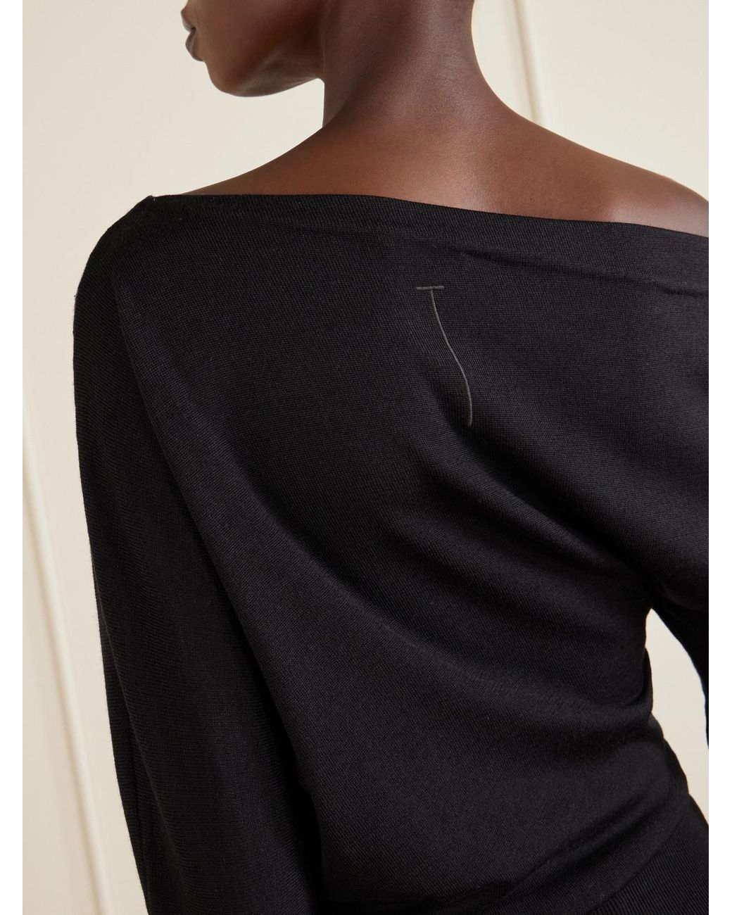 Tom Ford Black Off-The-Shoulder Wool And Silk-Blend Top