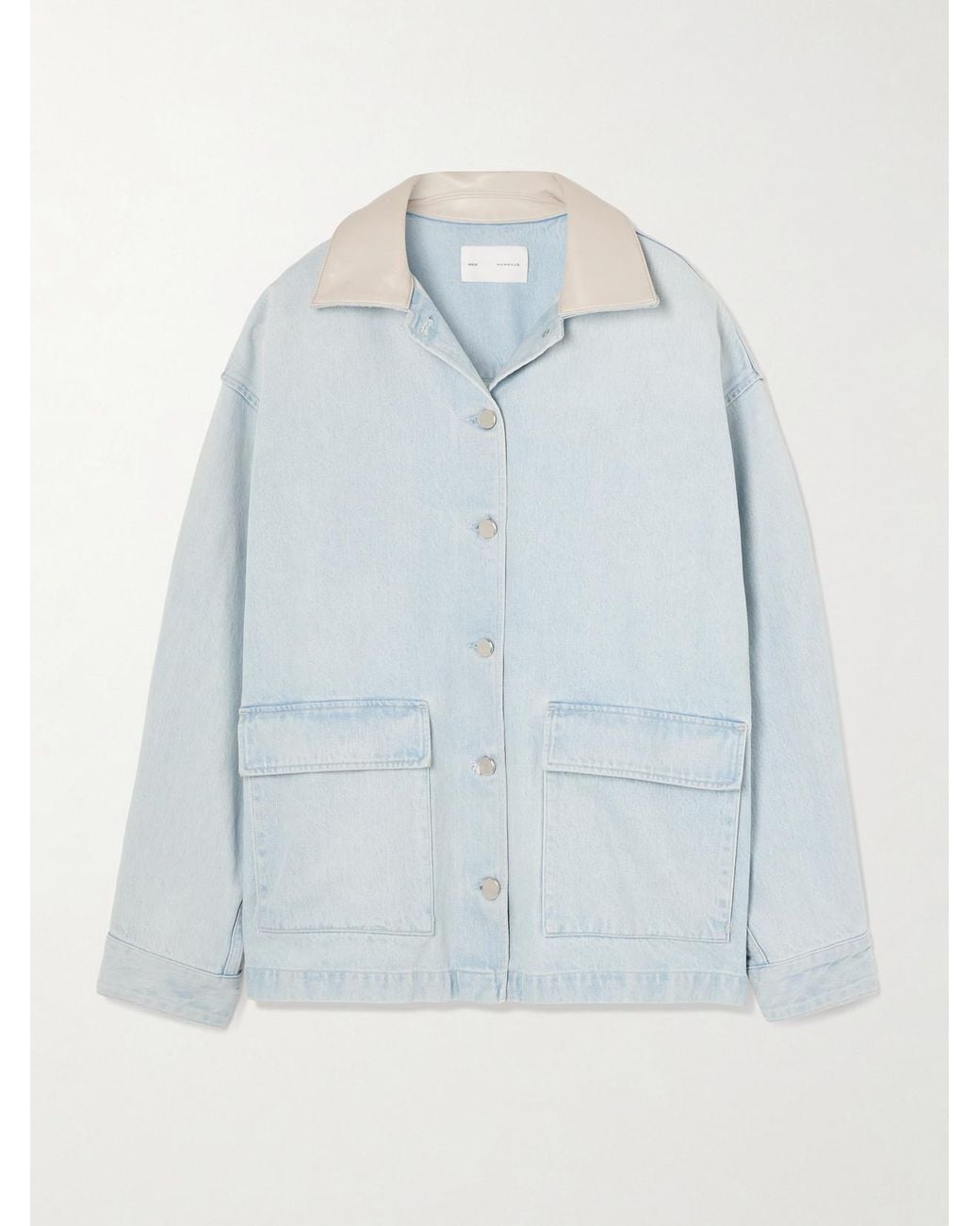Agolde Blue Maria Mcmanus Oversized Leather-Trimmed Denim Jacket