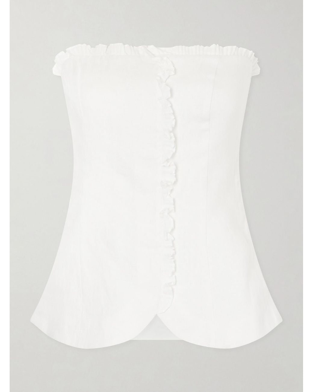 Posse White Florence Strapless Ruffled Linen Top