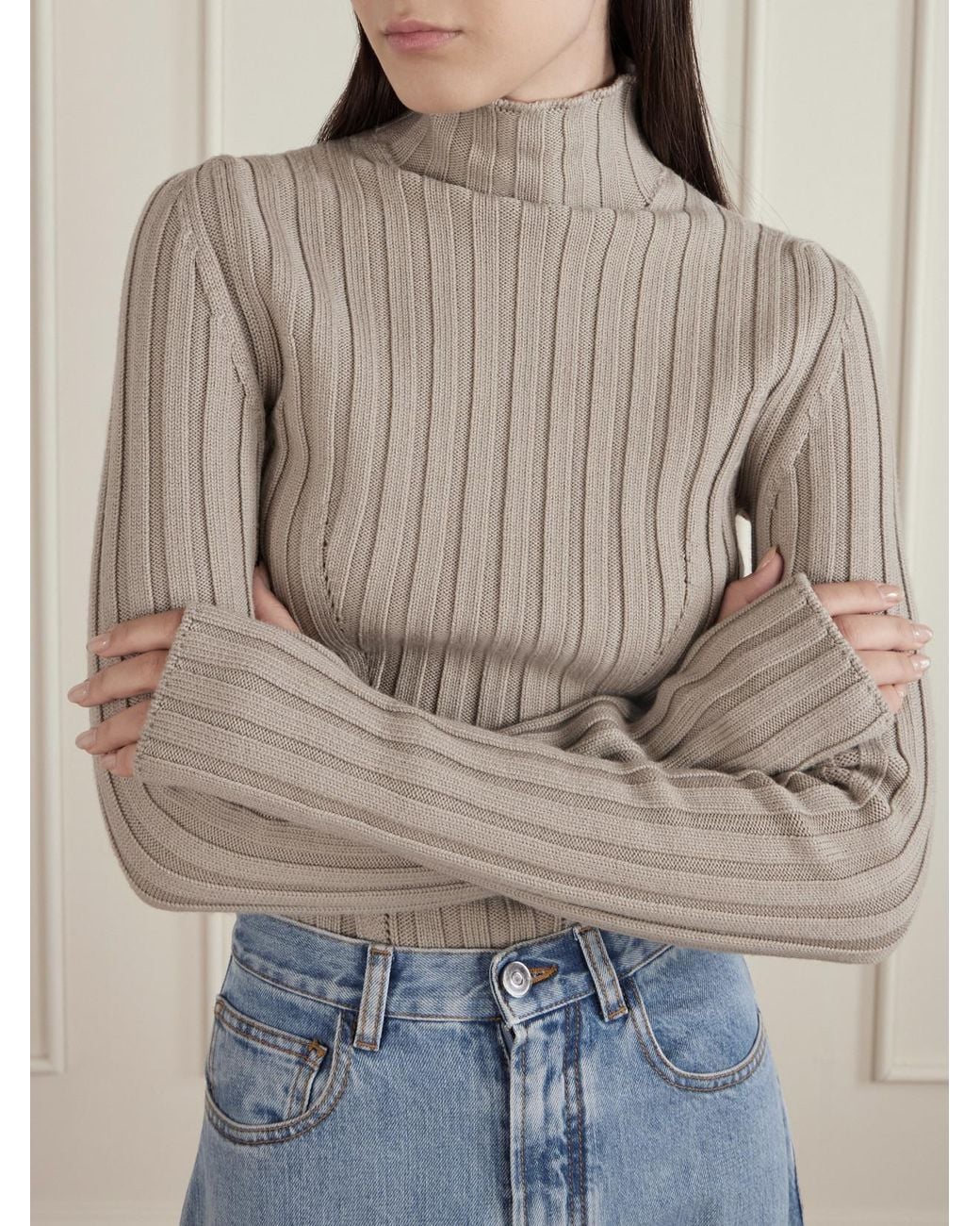 Alaïa Gray Ribbed Wool Turtleneck Bodysuit