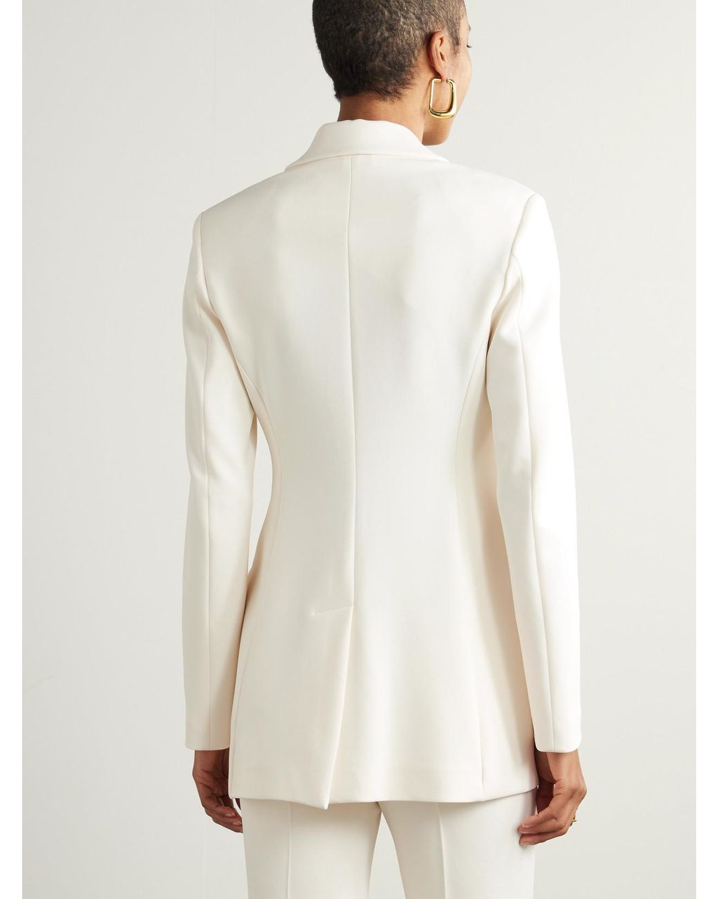 Another Tomorrow White Double-Breasted Asymmetric Jersey Blazer