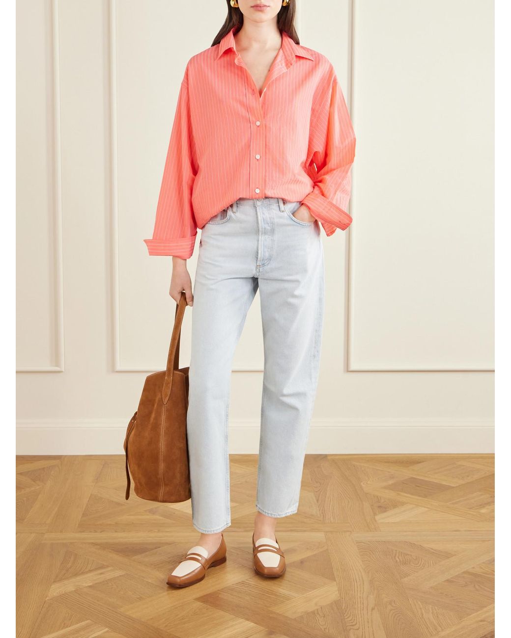 Agolde Pink Sona Striped Cotton-Blend Shirt