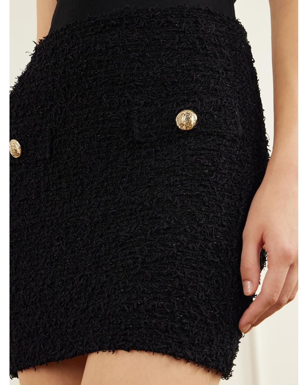 Balmain Black Tweed Embellished Mini Skirt