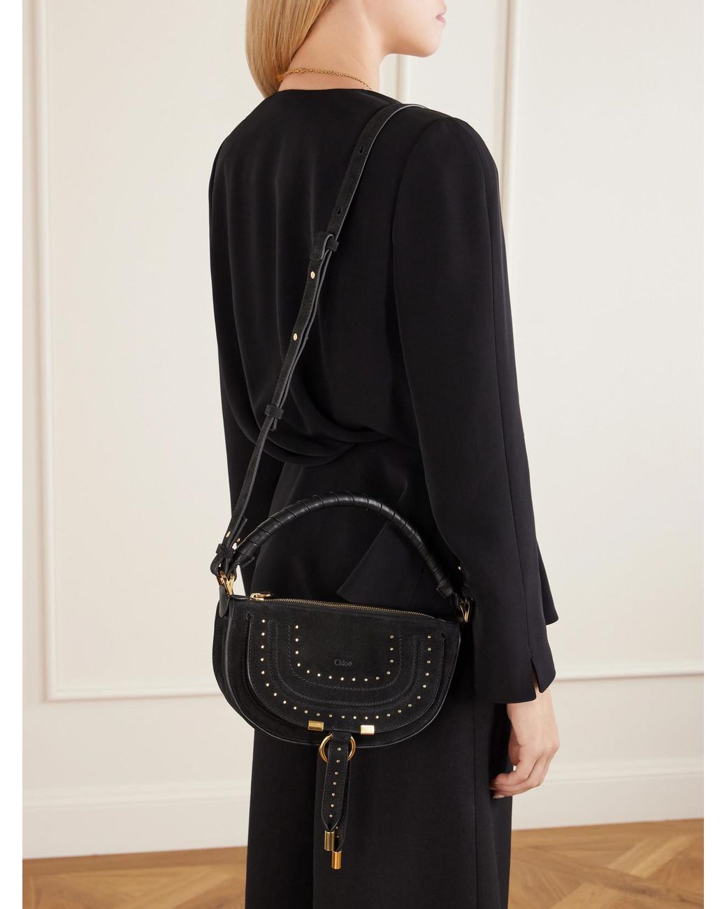 Chloé Black Marcie Mini Studded Suede Tote