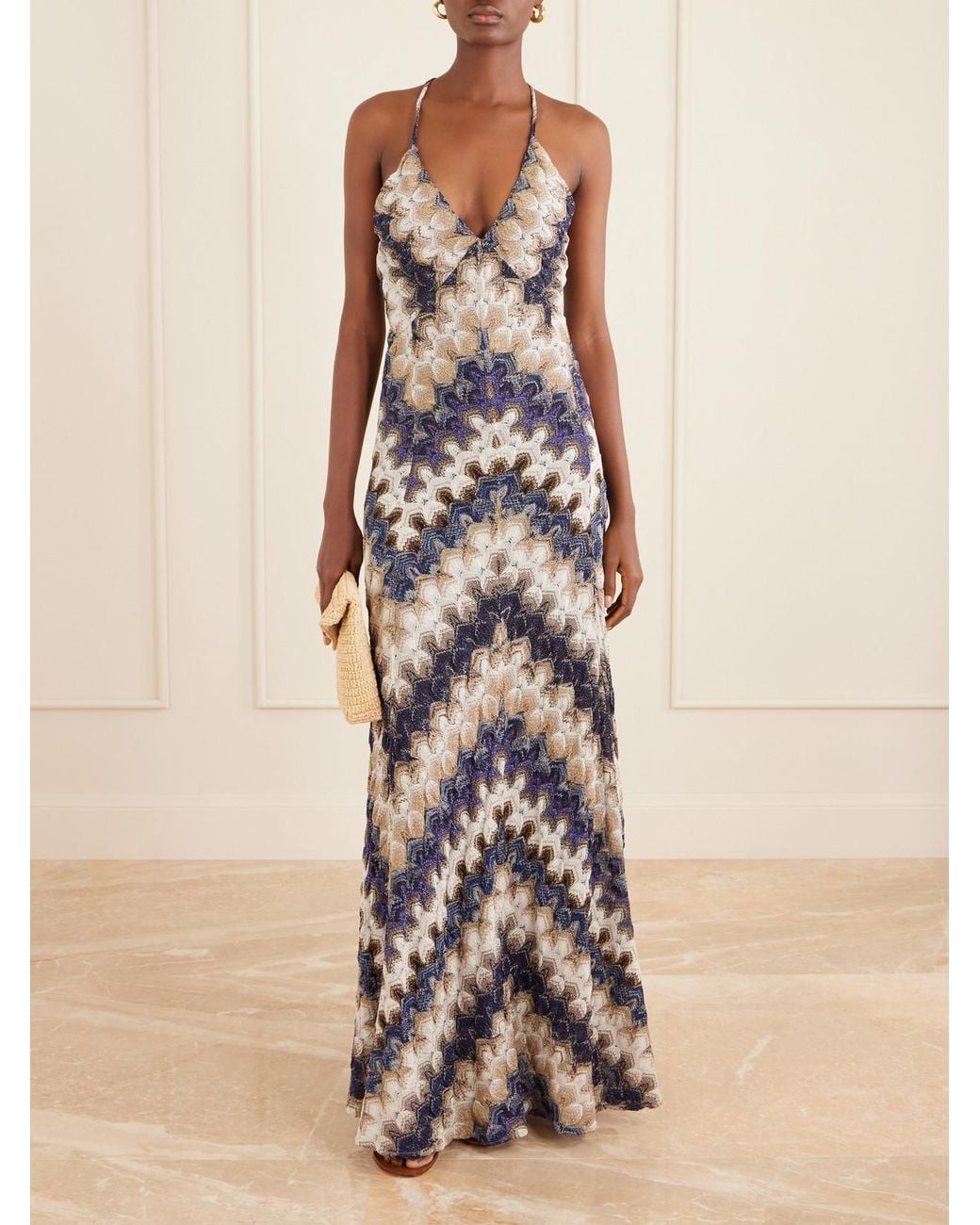 Missoni White Striped Metallic Crochet-Knit Maxi Dress