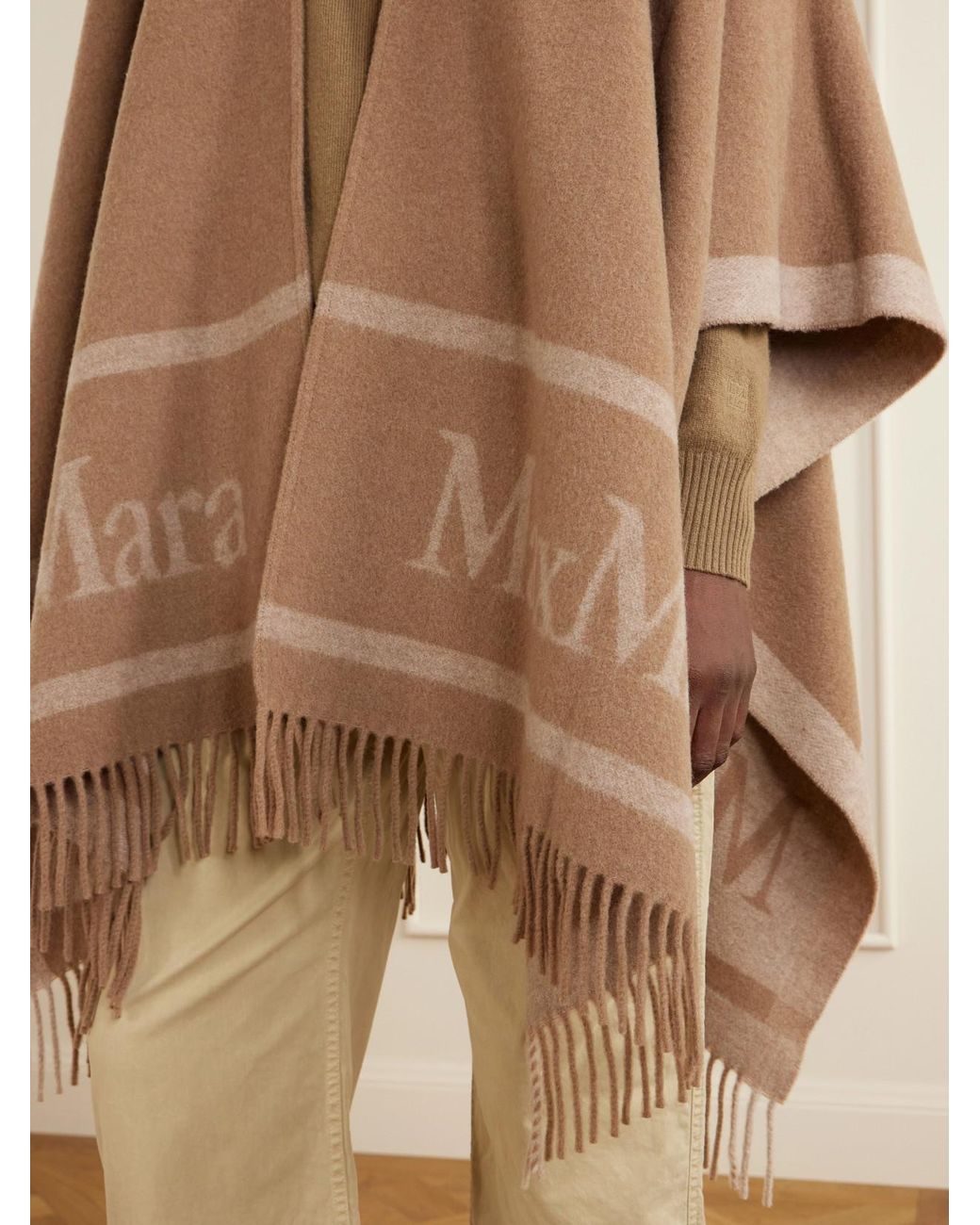 Max Mara Natural Hilde Fringed Wool-Jacquard Cape