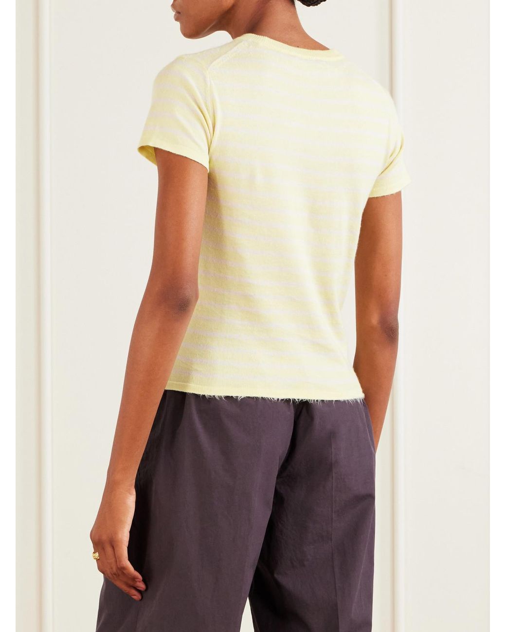Auralee Natural Knitted Striped Cotton T-Shirt