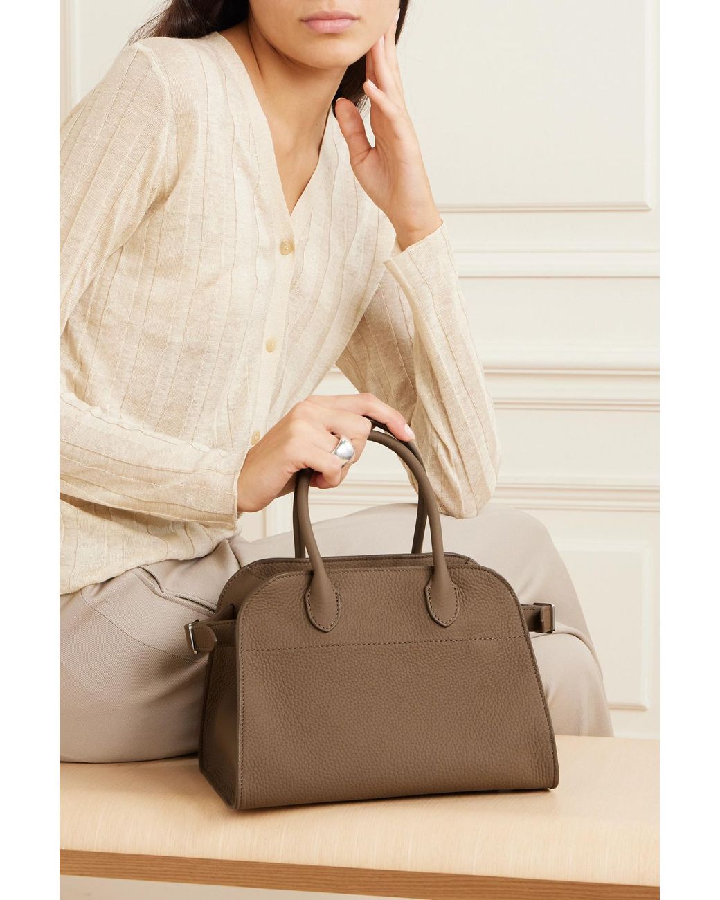 The Row Margaux 10 Textured leather Tote in Brown Lyst