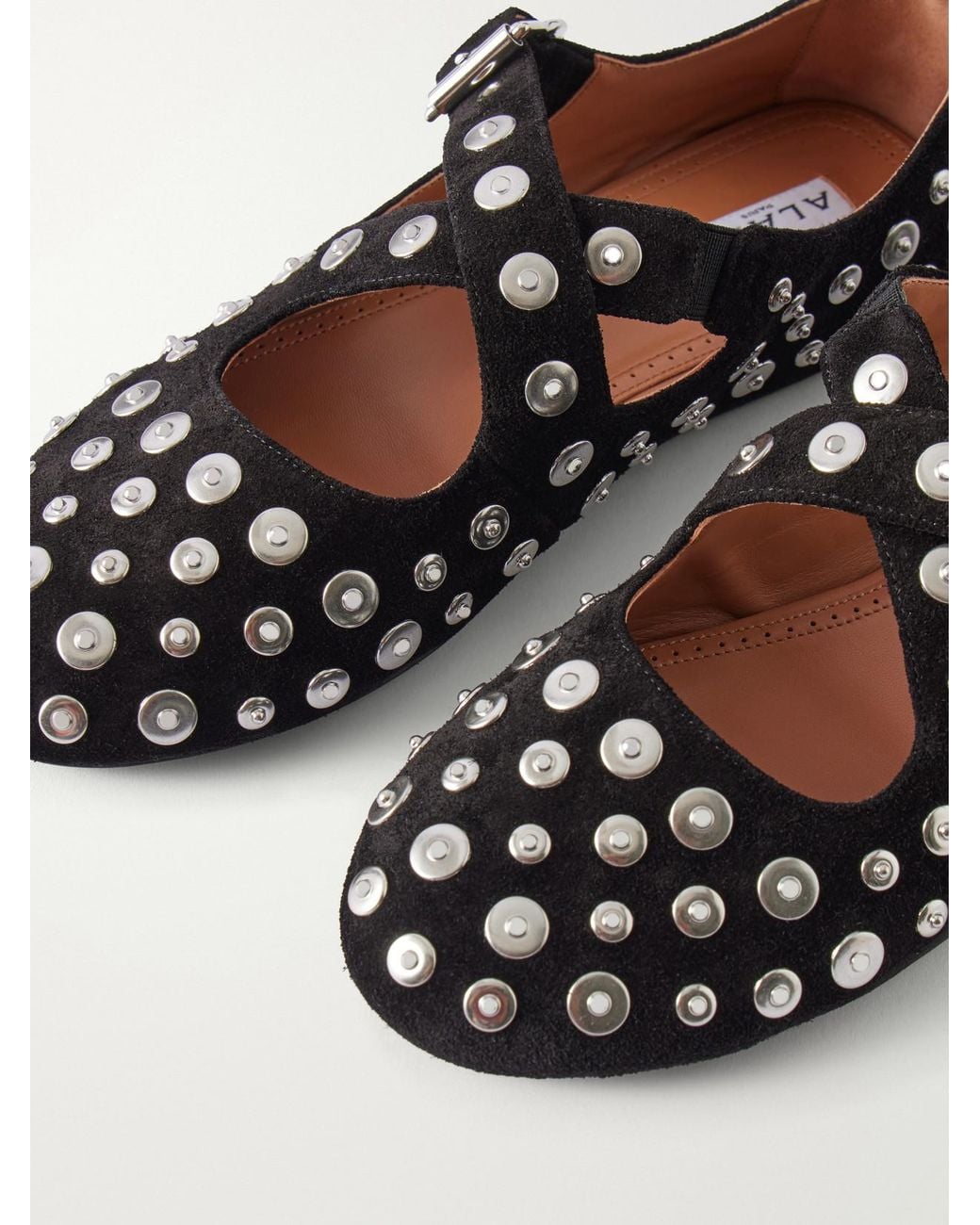 Alaïa White Criss Cross Embellished Suede Ballet Flats