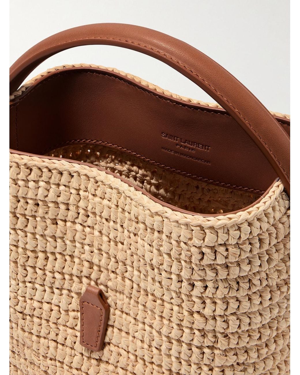 Saint Laurent Natural Le 37 Mini Leather-Trimmed Raffia Bucket Bag
