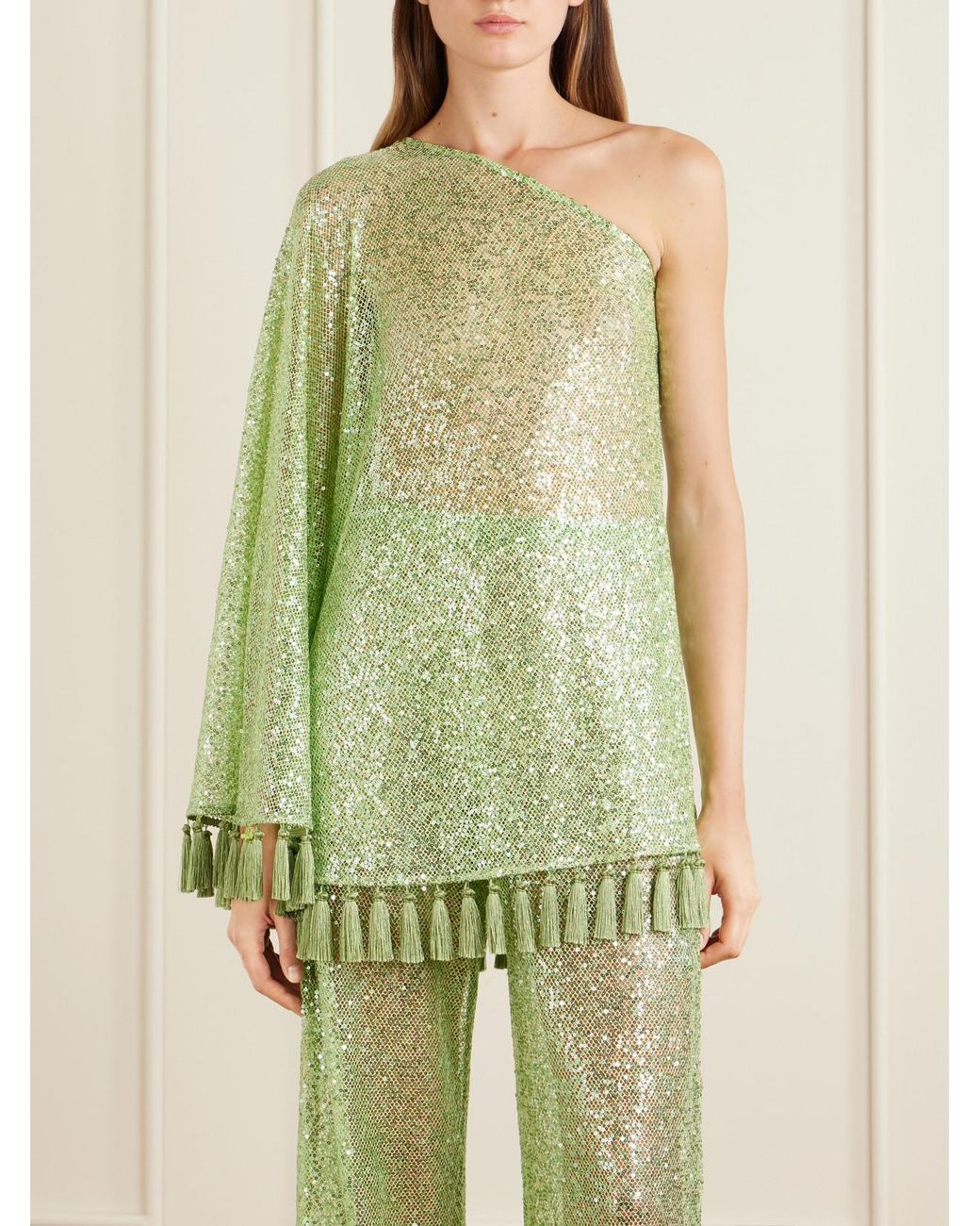 Taller Marmo Green Sequined Fringed Blouse
