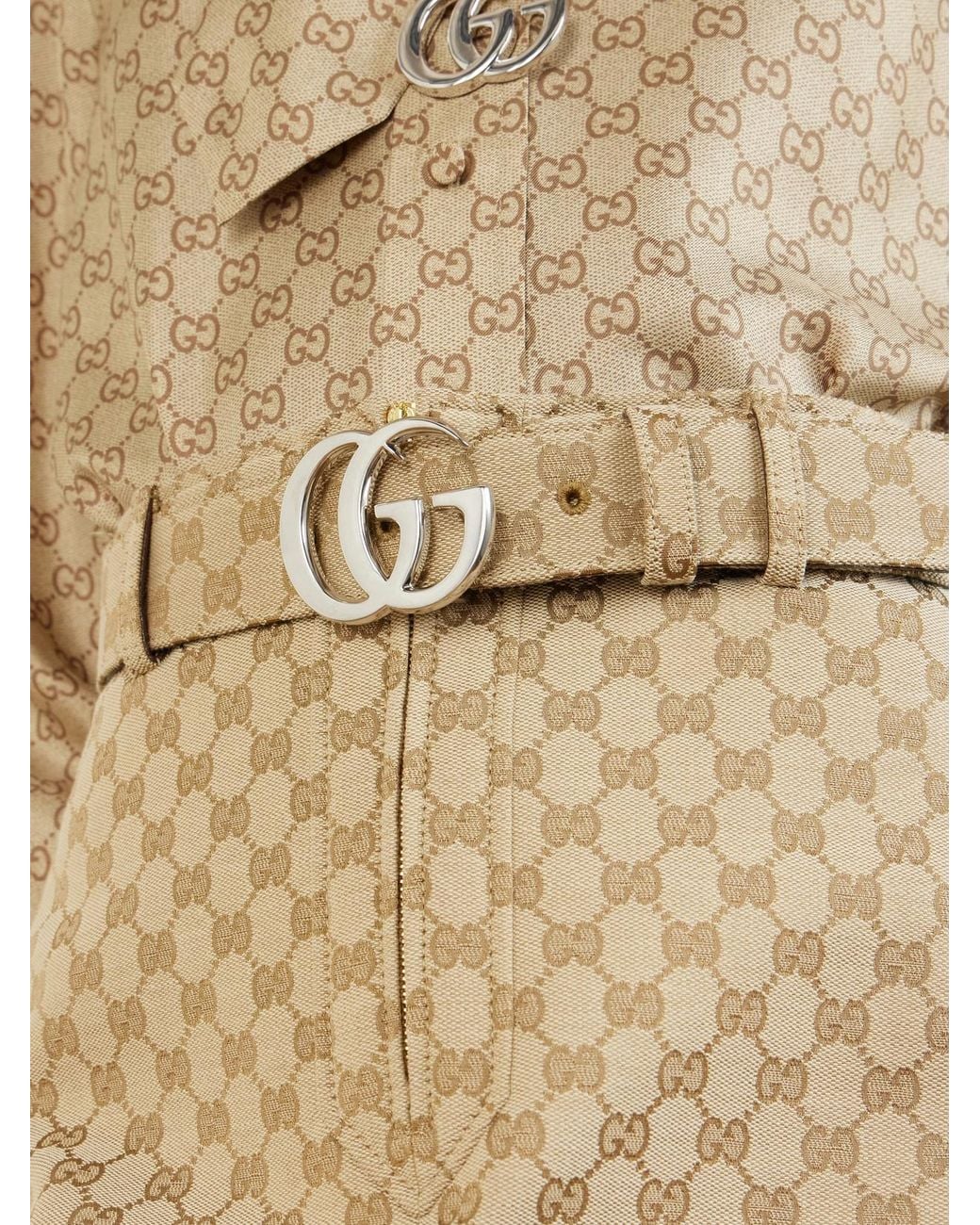 Gucci Natural Flat Marmont Gg Printed Coated-Canvas Belt