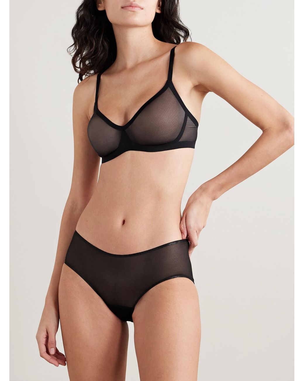 Commando Black Stretch-Mesh Briefs