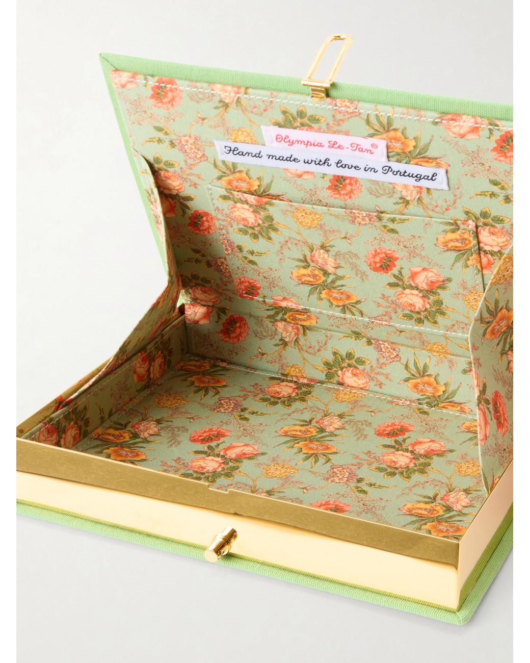 Olympia Le-Tan Green Botanical Chic Appliquéd Embroidered Canvas Clutch
