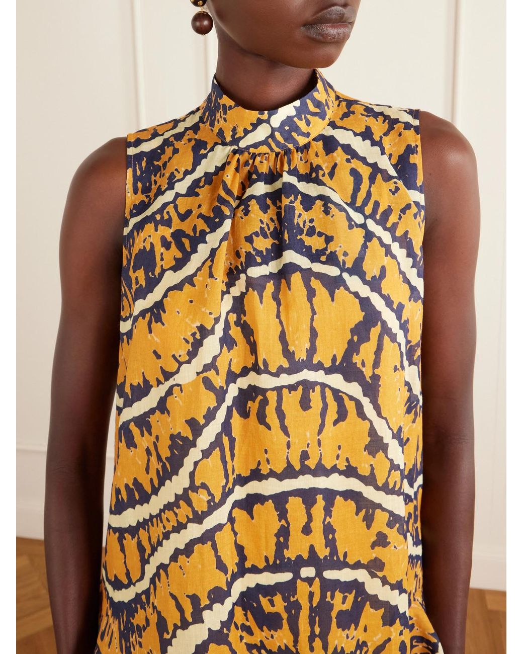 ALÉMAIS Metallic Ripple Tiered Printed Ramie Mini Dress
