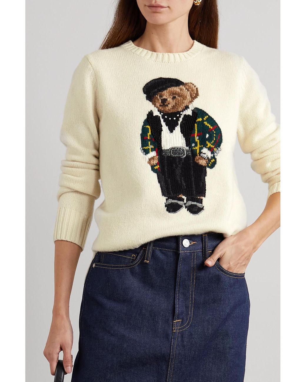 Polo Ralph Lauren Fancy Bear Embroidered Wool And Cashmere-blend Sweater in  Natural | Lyst