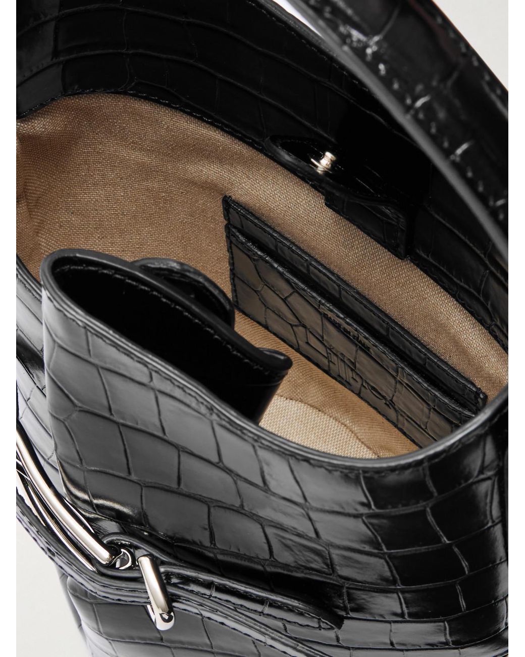 Liffner Black Buckled Croc-Effect Glossed-Leather Bucket Bag