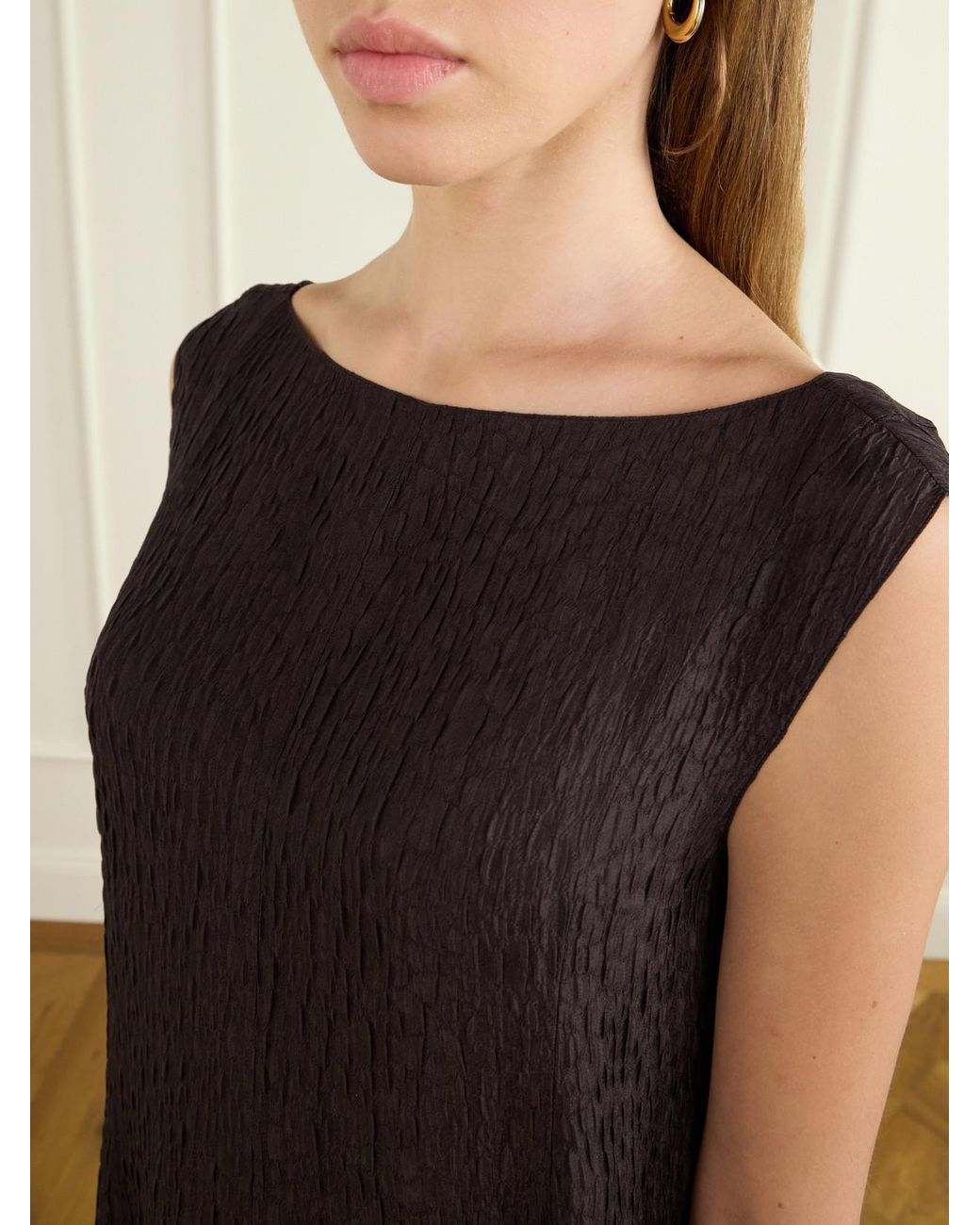 Cortana Black Anhelo Crinkled Silk-Chiffon Maxi Dress