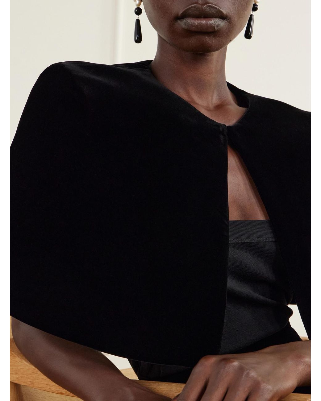 Emilia Wickstead Black Domie Cropped Velvet Cape