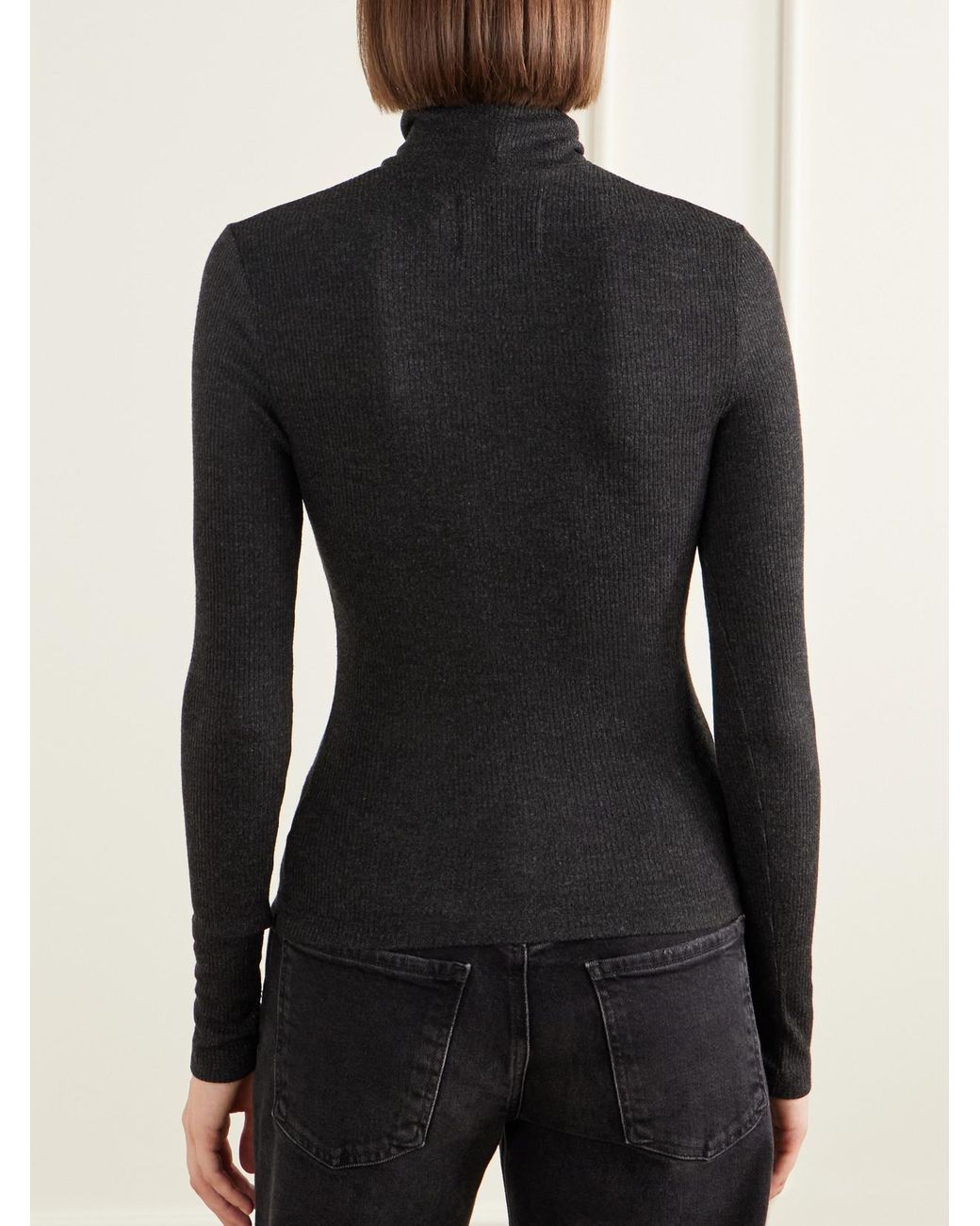 Citizens of Humanity Blue Caradene Ribbed Jersey Turtleneck Top