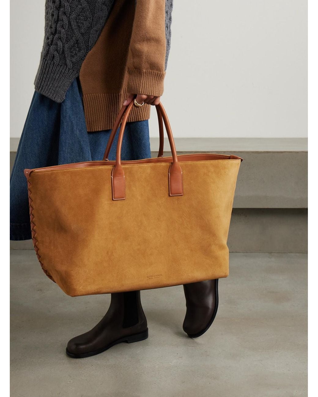 Bottega Veneta Brown Cabat Large Leather-Trimmed Suede Tote