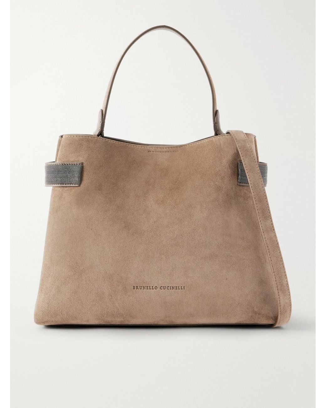 Brunello Cucinelli Natural Bead-Embellished Suede Shoulder Bag