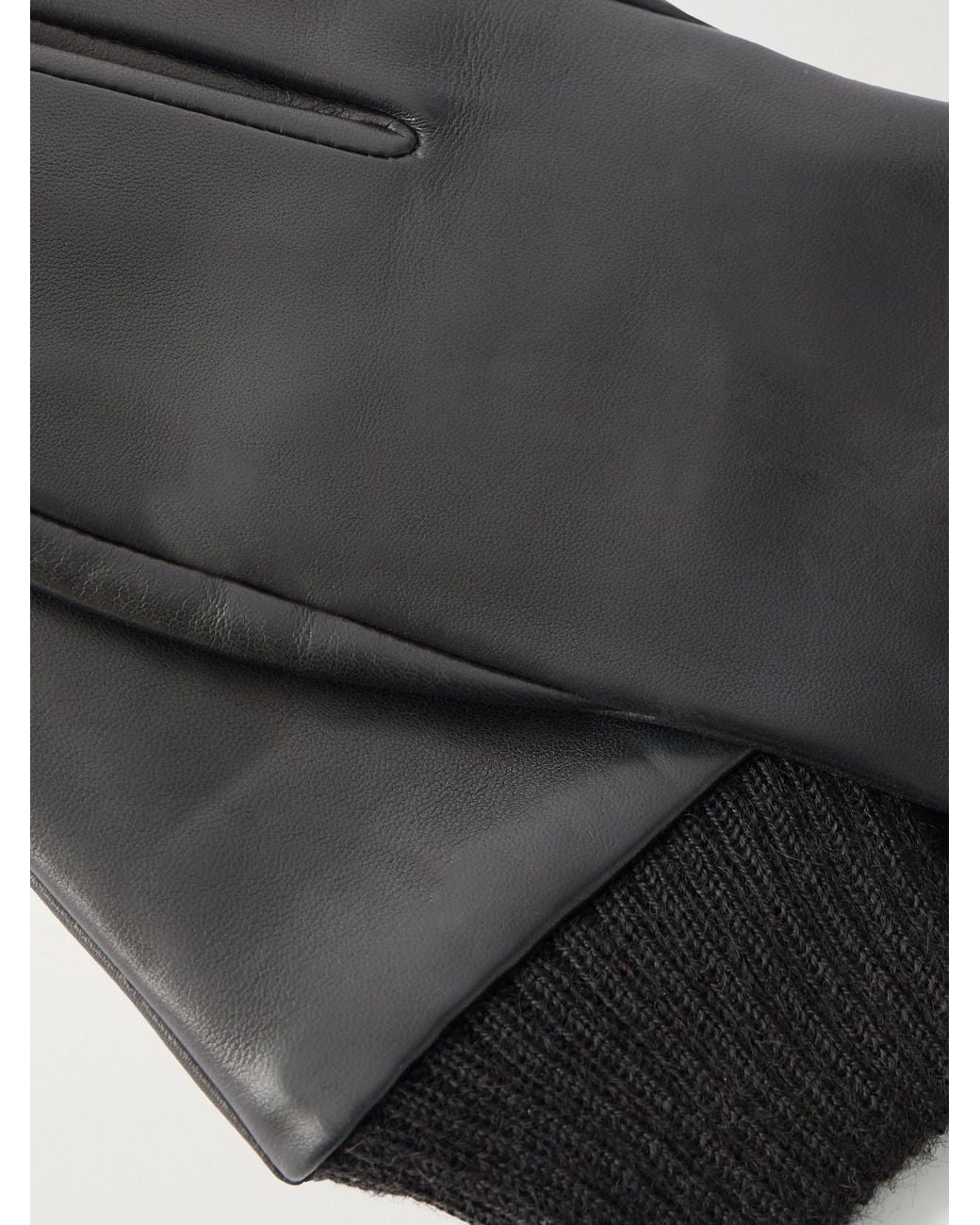 Agnelle Black Sakura Tabi Wool-Trimmed Leather Gloves