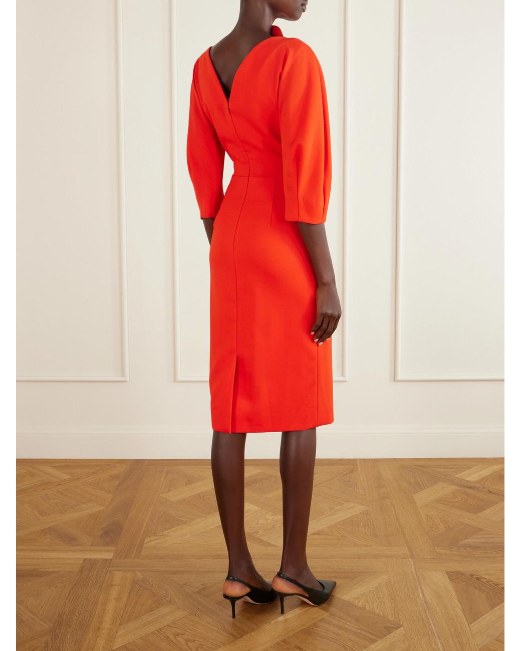 Carolina Herrera Red Sheath Cinched Stretch-Wool Midi Dress