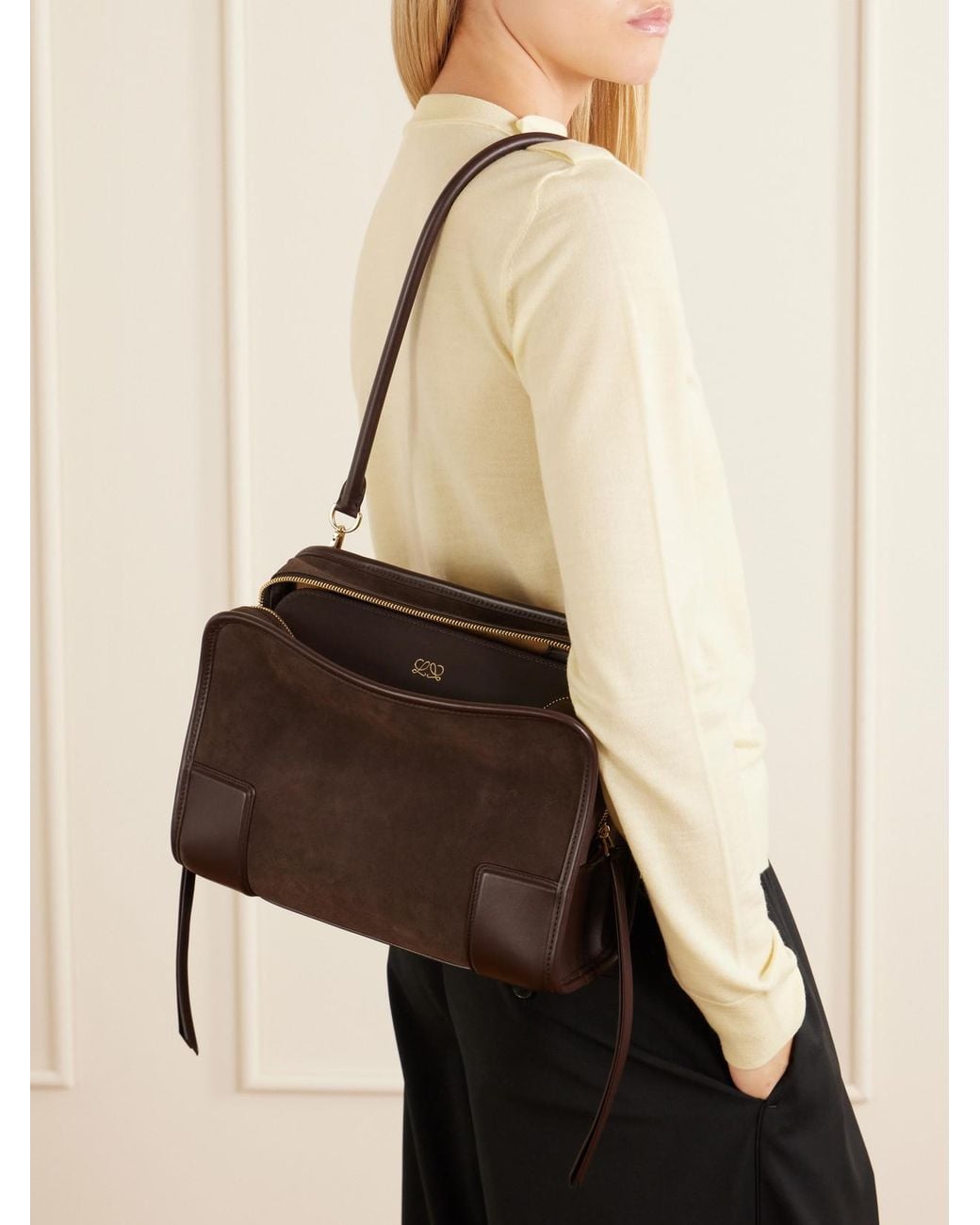 Loewe Brown Amazona 180 Medium Leather-Trimmed Suede Tote