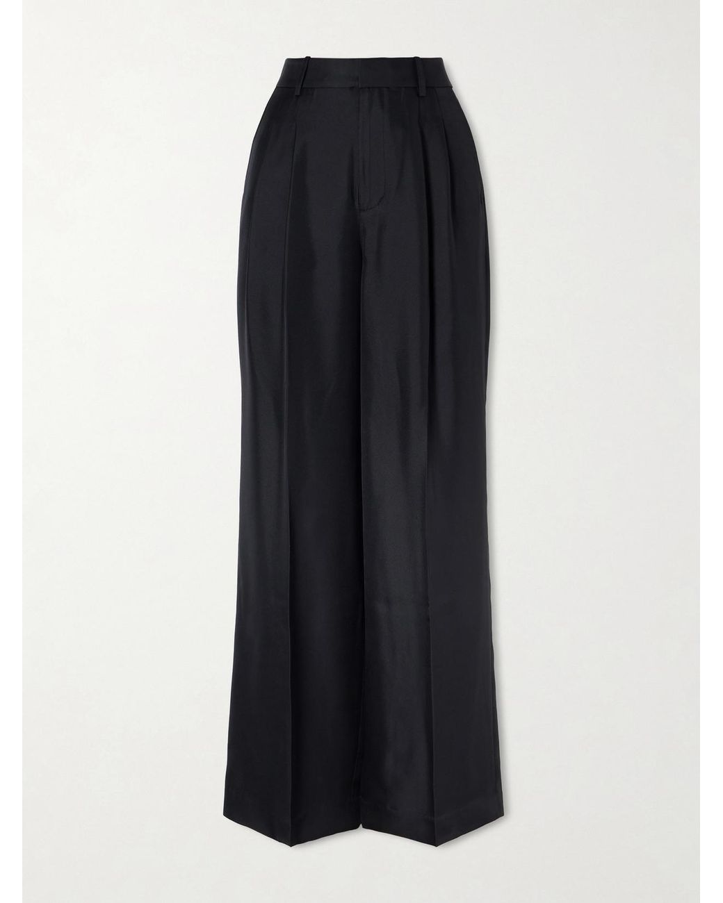 Lisa Yang Black Pleated Silk-Twill Wide-Leg Pants