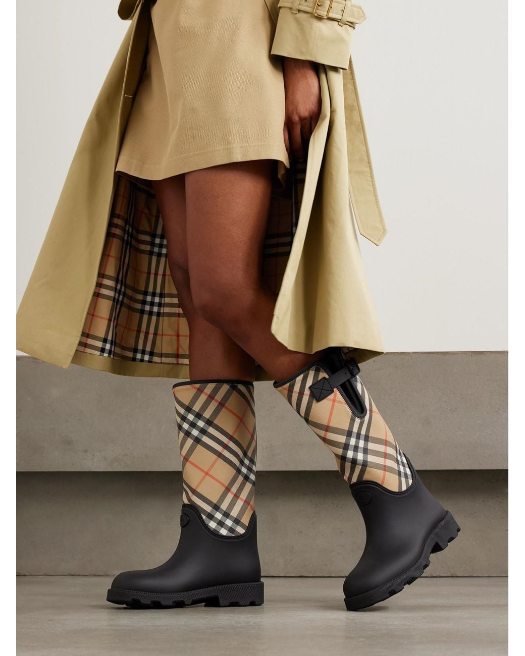 Burberry Rubber Marsh Checked Nylon And Rubber Rain Boots in Black